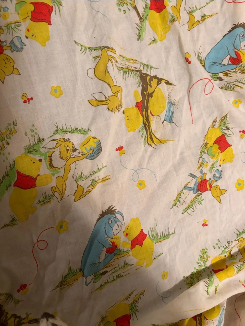 Vintage Winnie the Pooh Crib Sheet White Character Print Baby 27x52 Disney